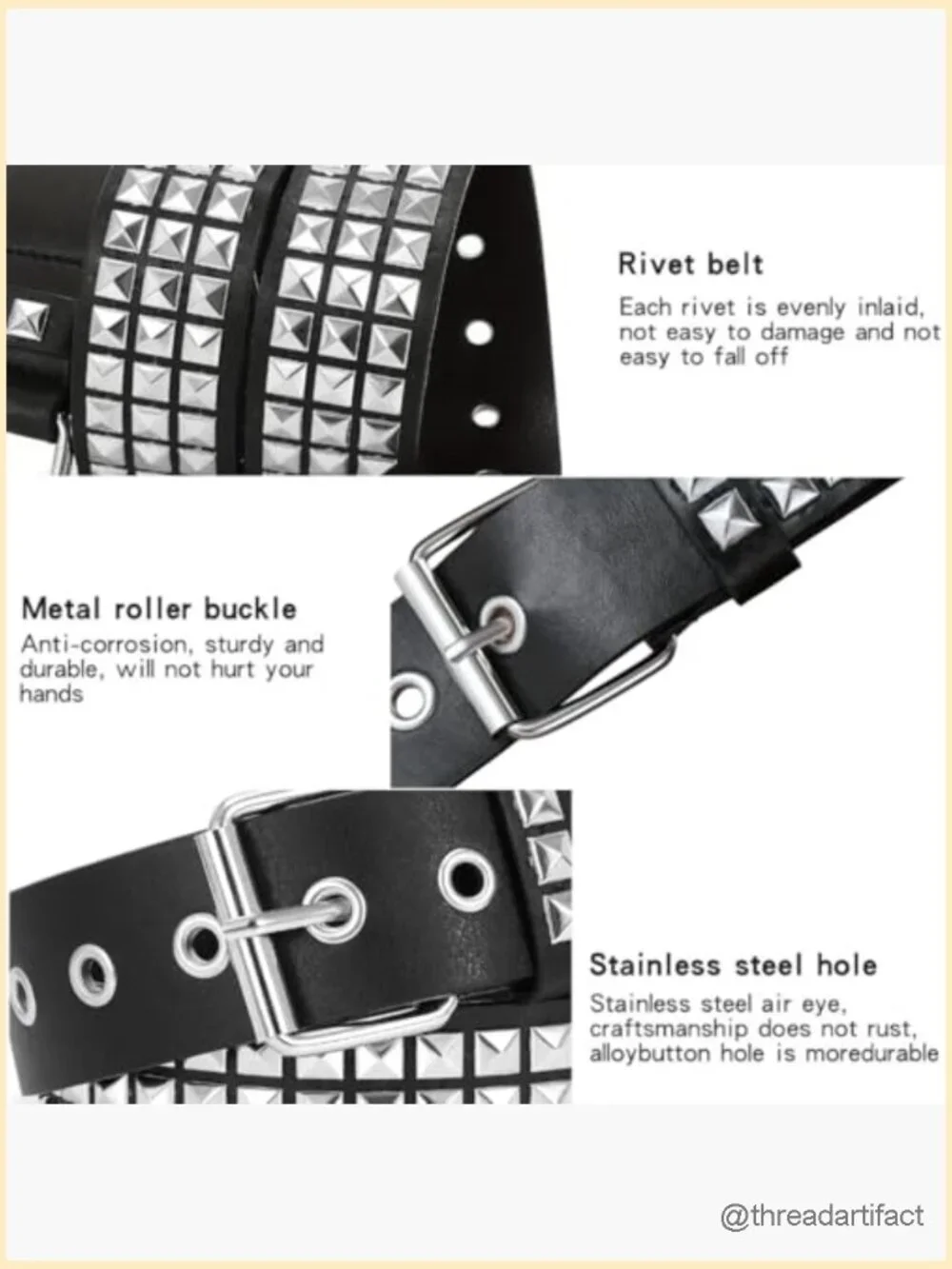 Punk Rock Rivet Studded Belt with Pyramid Studs
